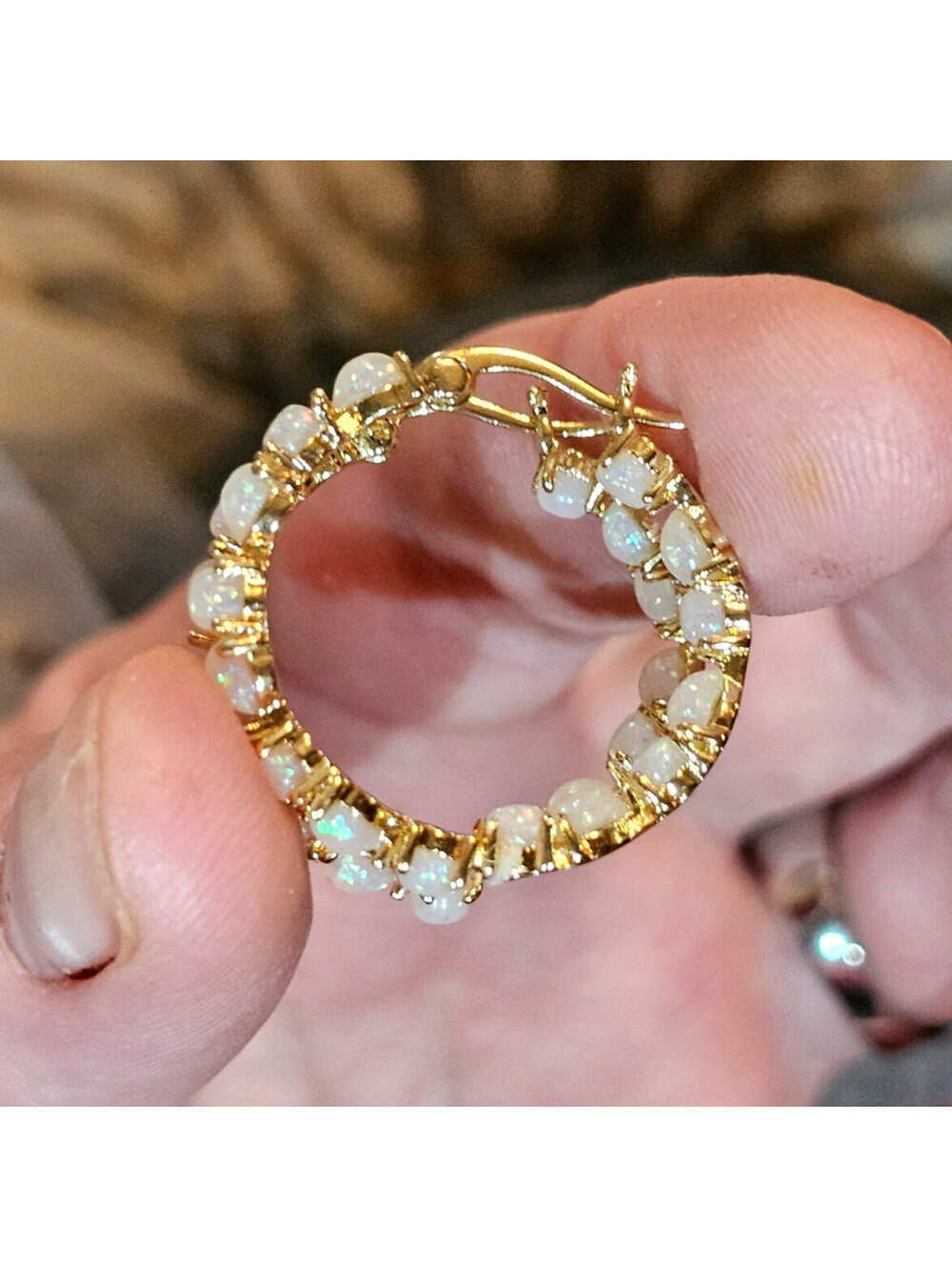 14K Gold-Plated Lab-Created Opal Hoop Earrings – 1 inch Lightweight NWT - Picture 4 of 7